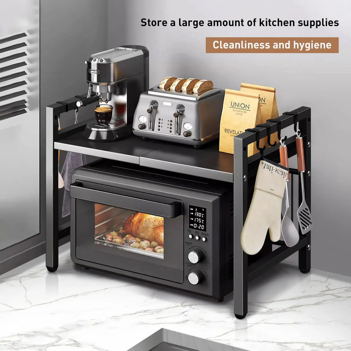 Expandable Microwave Shelf Organizer - Rust & Moisture-Proof Countertop Rack for Kitchen
