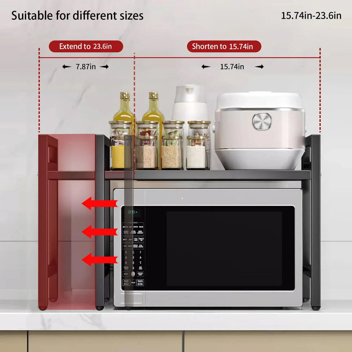 Expandable Microwave Shelf Organizer - Rust & Moisture-Proof Countertop Rack for Kitchen
