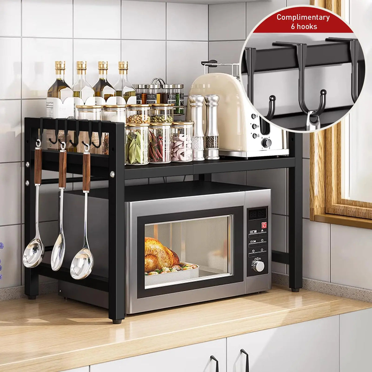 Expandable Microwave Shelf Organizer - Rust & Moisture-Proof Countertop Rack for Kitchen