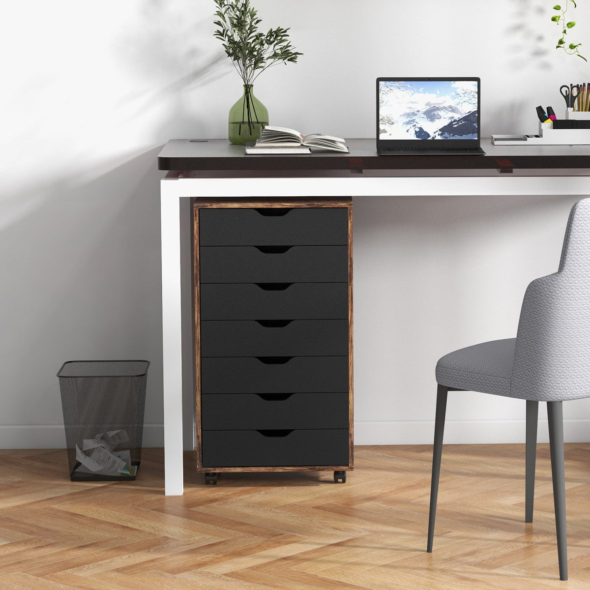 Mobile File Cabinet on Wheels with 7 Drawers-Black
