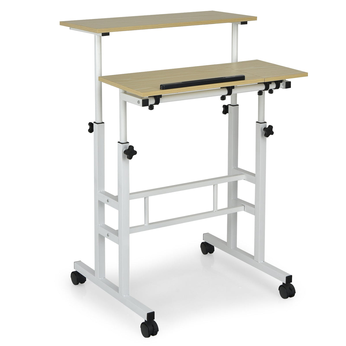 Height Adjustable Workstation with Wheels for Standing or Sitting-Black