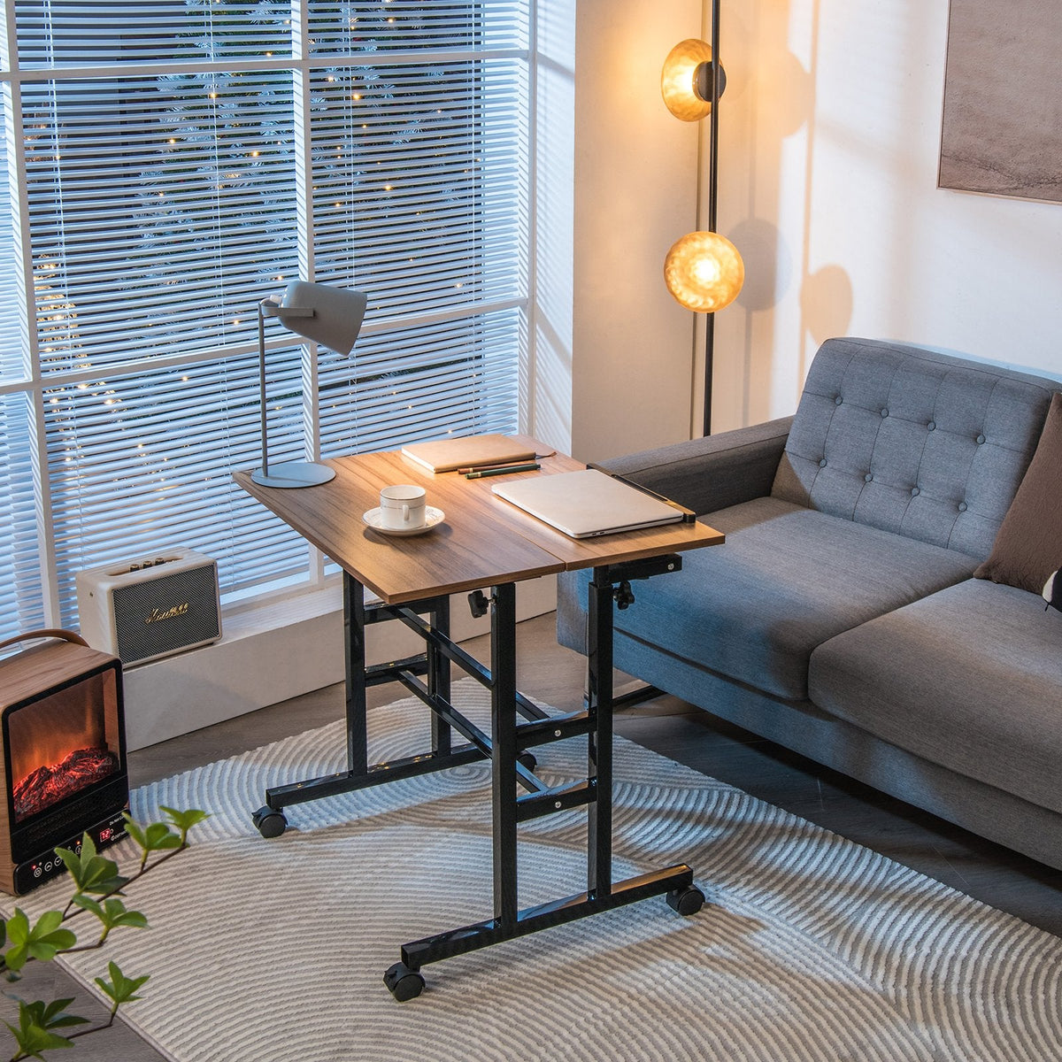 Height Adjustable Workstation with Wheels for Standing or Sitting-Black