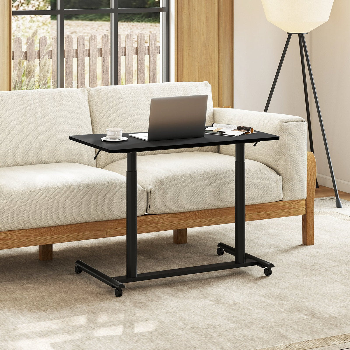 C-Shaped Mobile Standing Desk with Adjustable Height and Lockable Wheels-Black