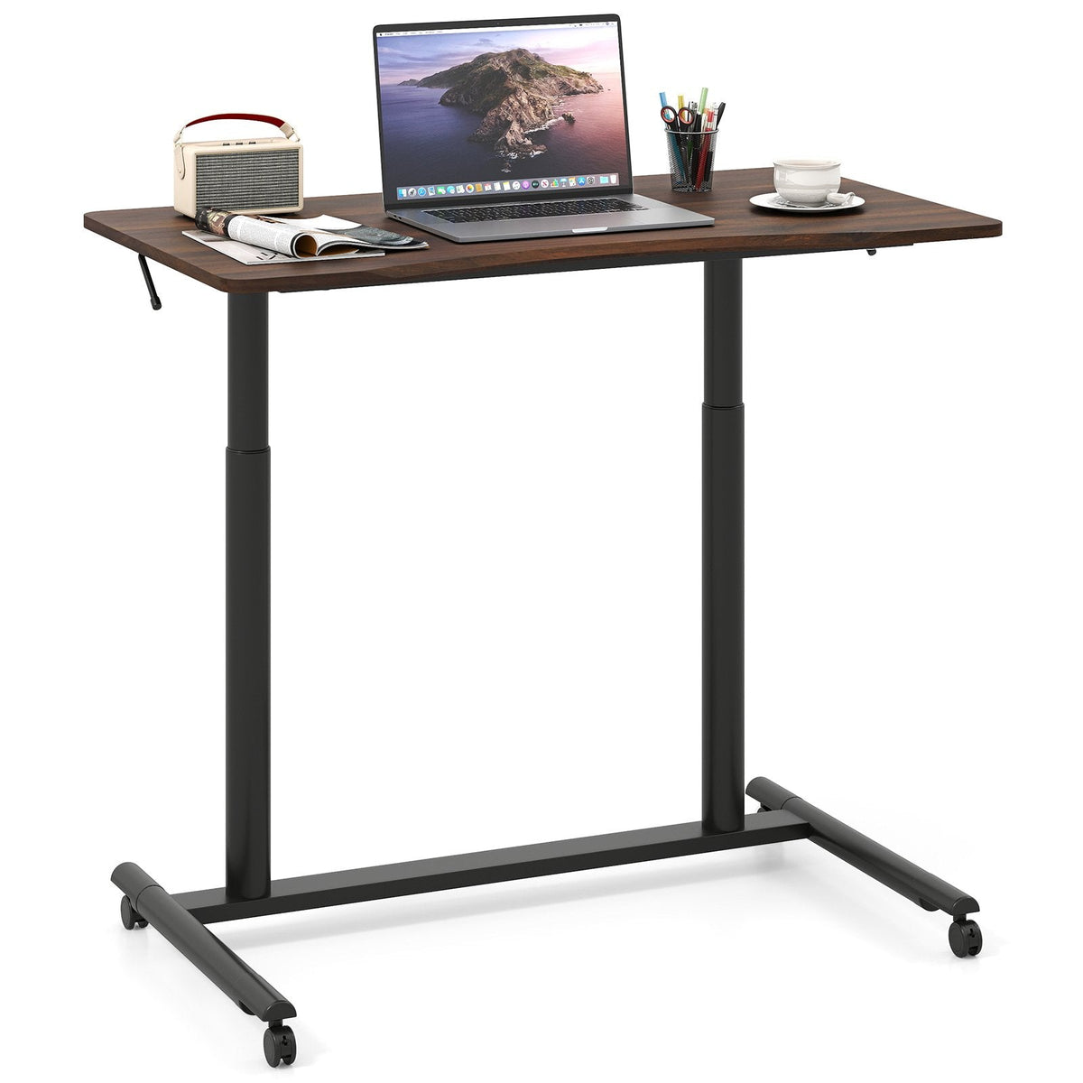C-Shaped Mobile Standing Desk with Adjustable Height and Lockable Wheels-Black