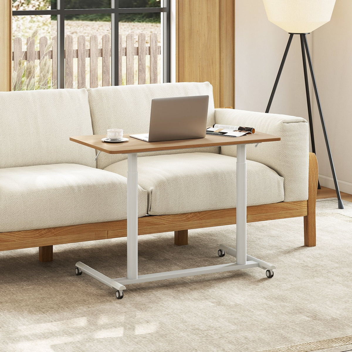 C-Shaped Mobile Standing Desk with Adjustable Height and Lockable Wheels-Black