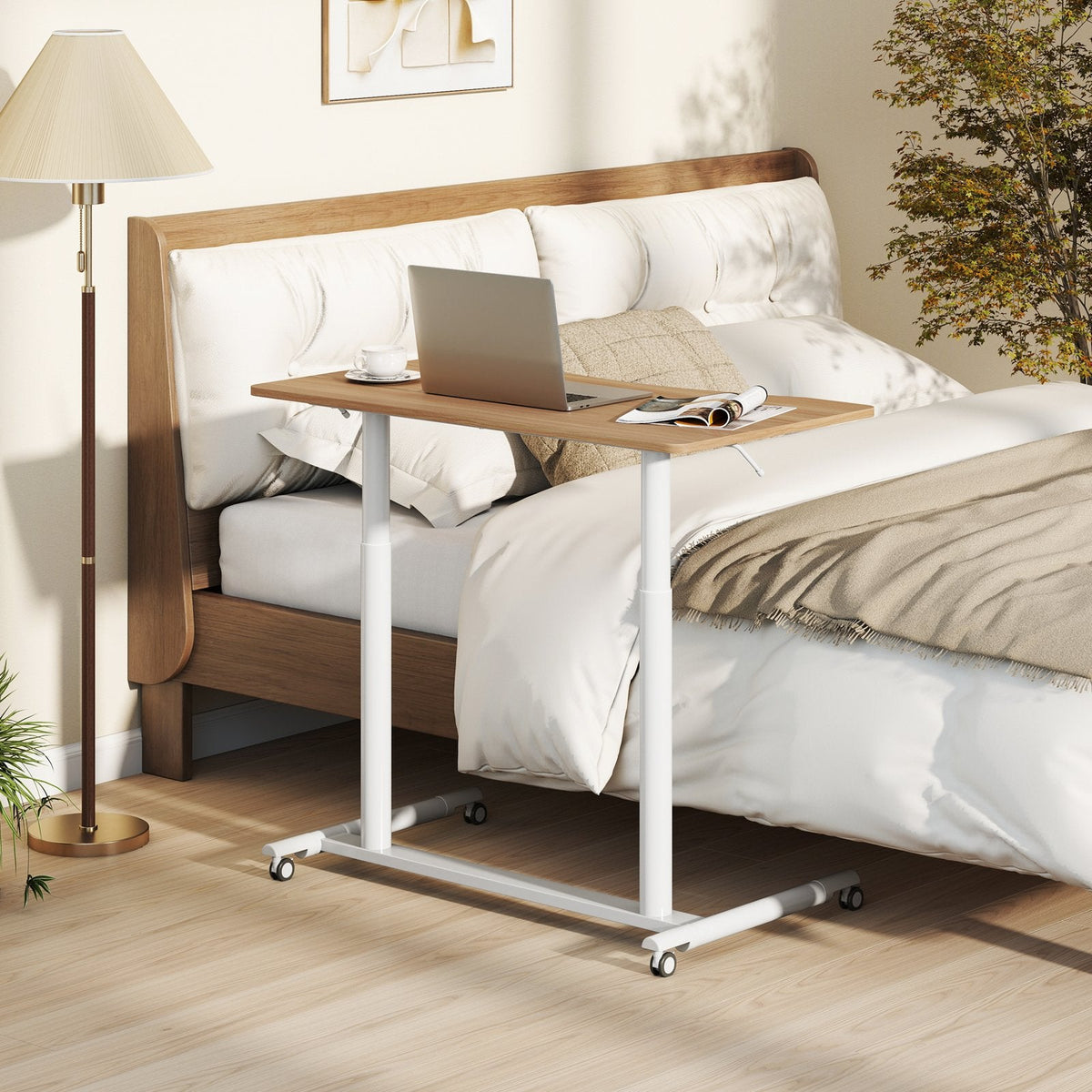 C-Shaped Mobile Standing Desk with Adjustable Height and Lockable Wheels-Black