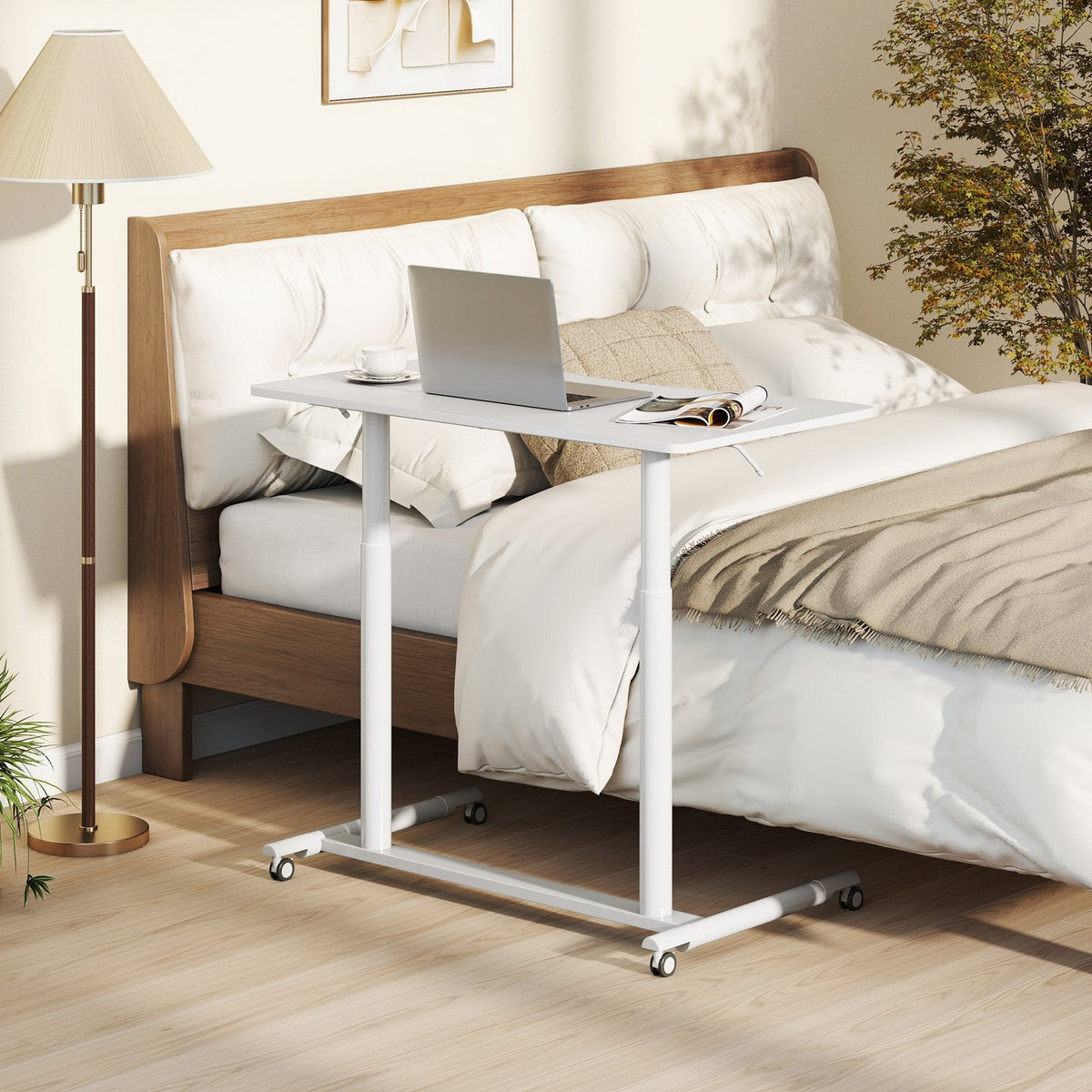 C-Shaped Mobile Standing Desk with Adjustable Height and Lockable Wheels-Black
