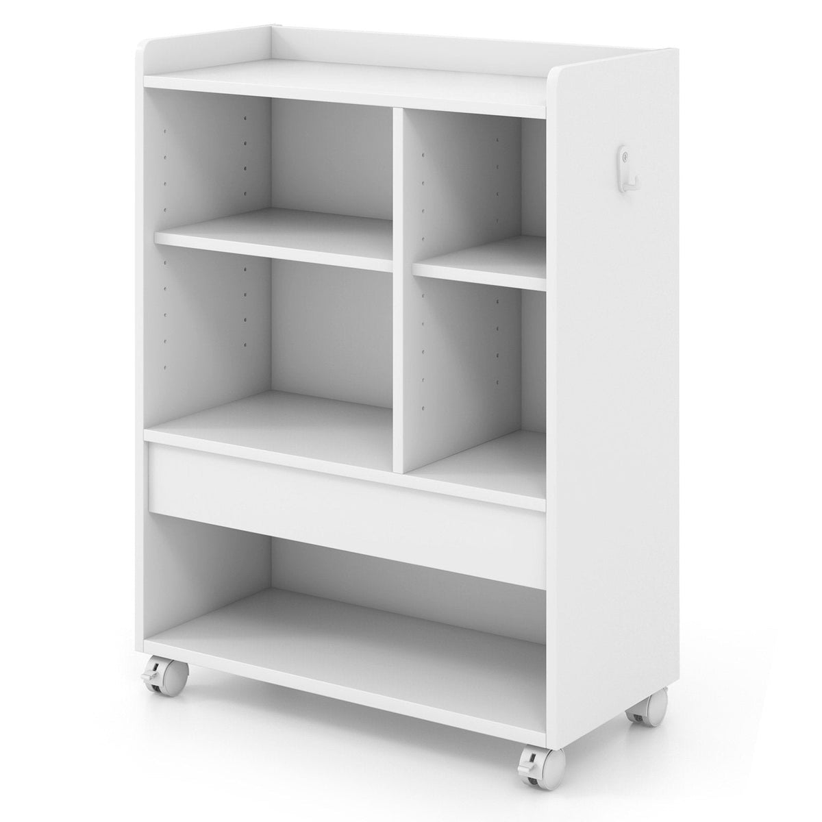 Mobile Storage Cabinet with Drawer and Adjustable Shelves-Natural