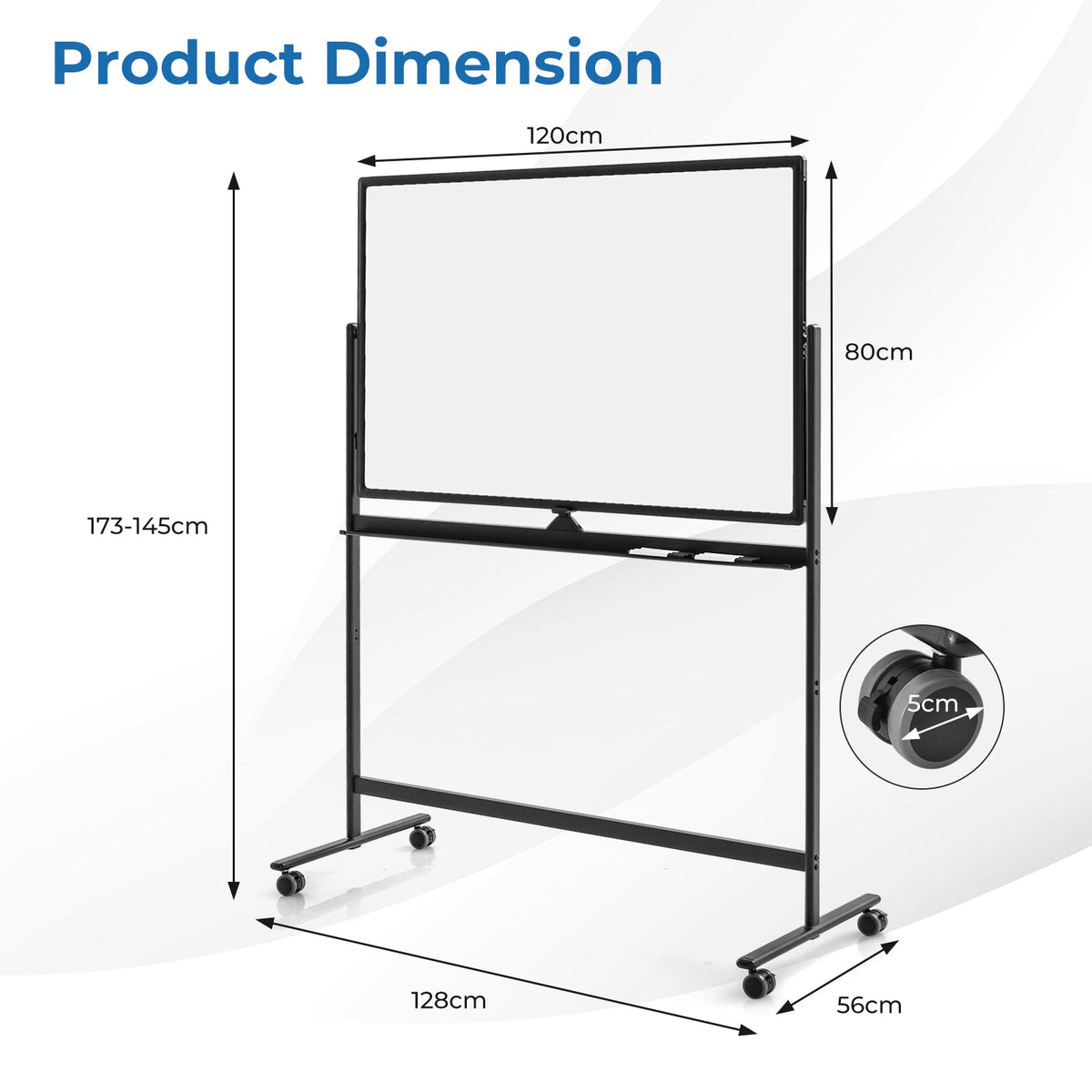 Reversible Mobile White Board with Adjustable Height-Black