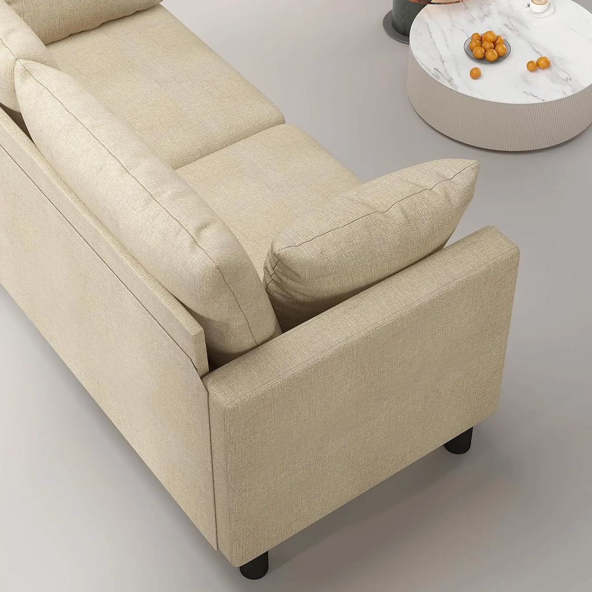 2 Seater Linen Fabric Sofa with Armrests and Wooden Legs Modern Compact Couch