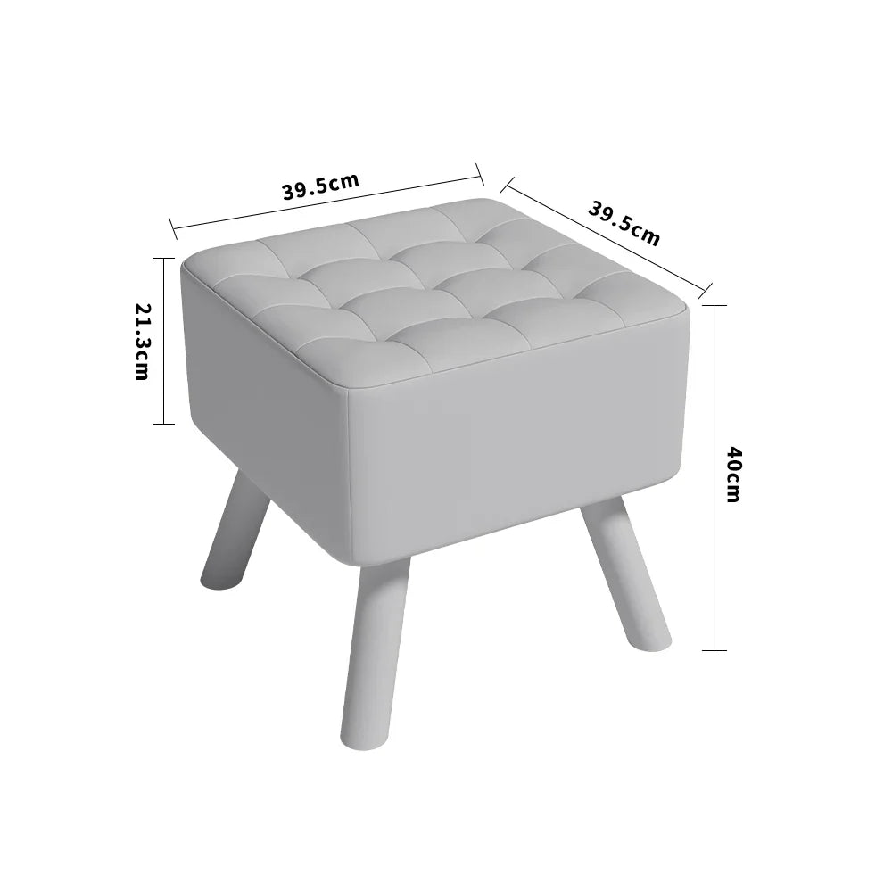 Modern Linen Fabric Padded Footstool, Multifunctional Wooden Leg Stool Ottoman