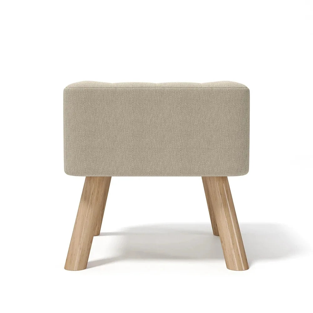 Modern Linen Fabric Padded Footstool, Multifunctional Wooden Leg Stool Ottoman