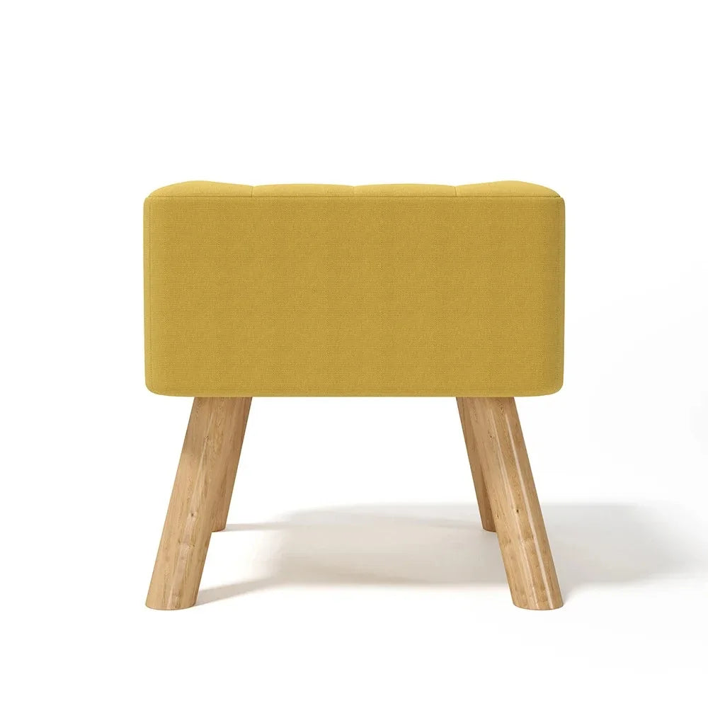 Modern Linen Fabric Padded Footstool, Multifunctional Wooden Leg Stool Ottoman