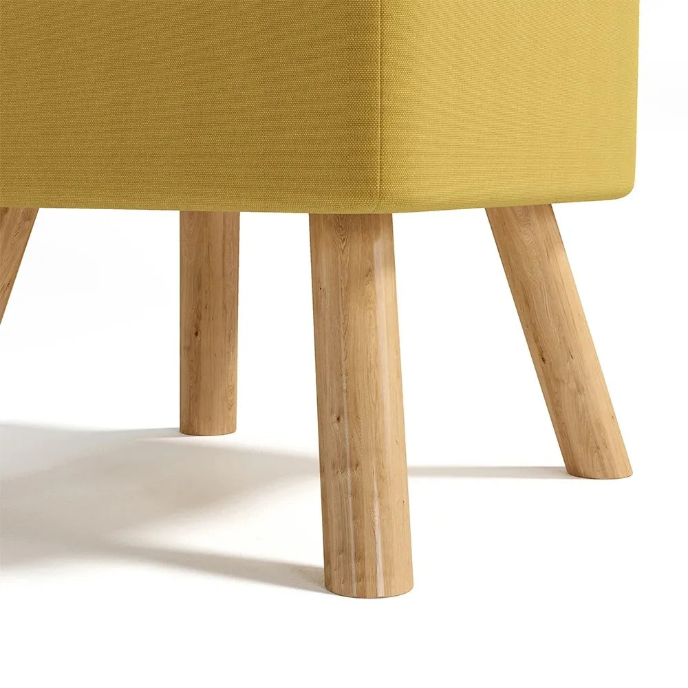 Modern Linen Fabric Padded Footstool, Multifunctional Wooden Leg Stool Ottoman