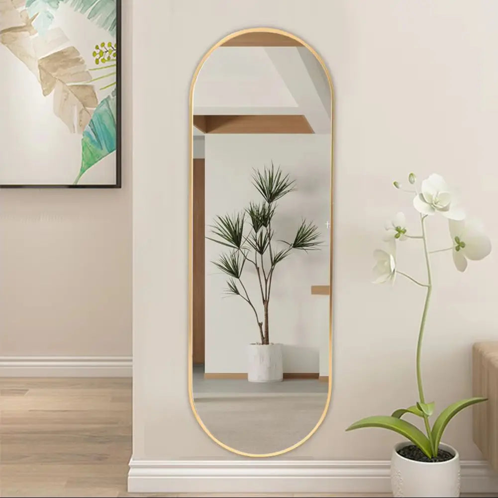 Modern Oval Full Length Wall Mirror Gold Metal Frame - Bathroom Bedroom Hallway