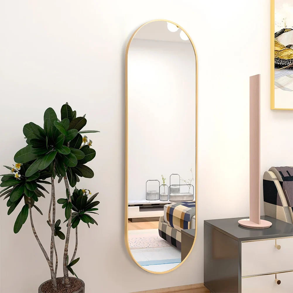 Modern Oval Full Length Wall Mirror Gold Metal Frame - Bathroom Bedroom Hallway