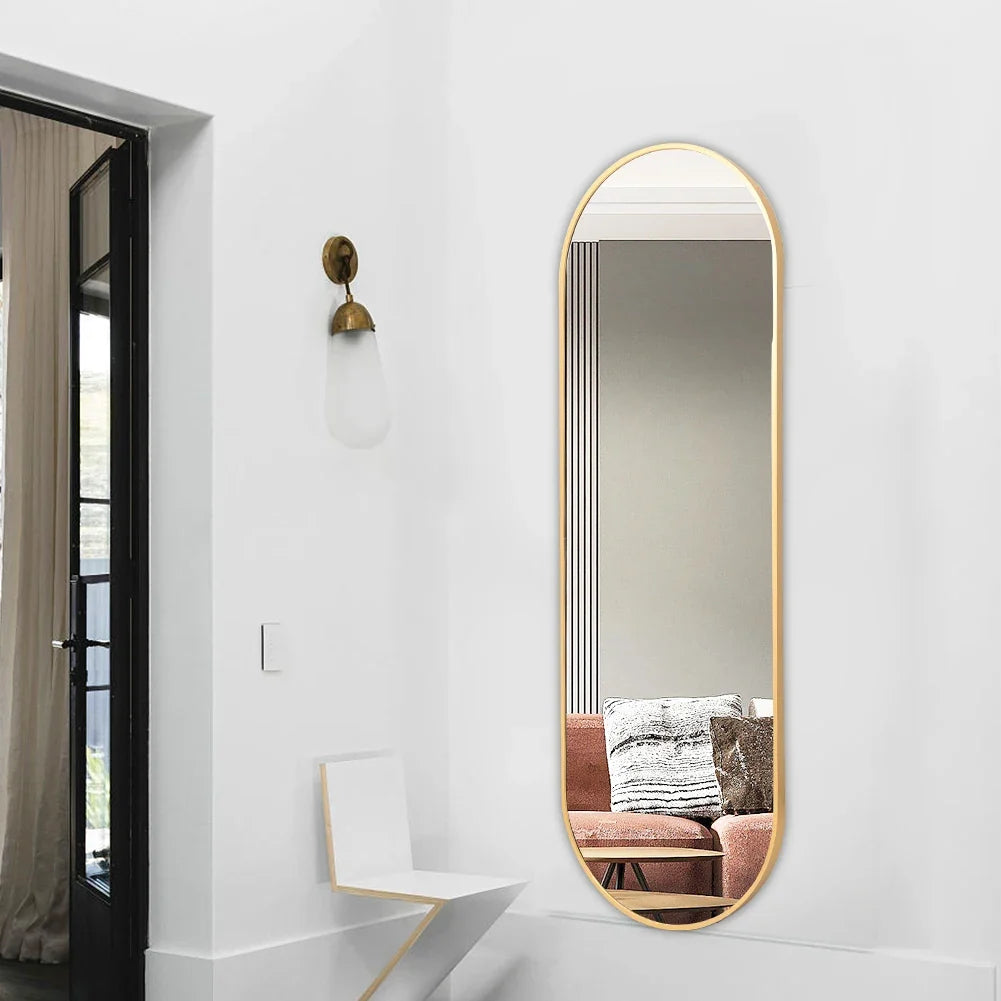 Modern Oval Full Length Wall Mirror Gold Metal Frame - Bathroom Bedroom Hallway