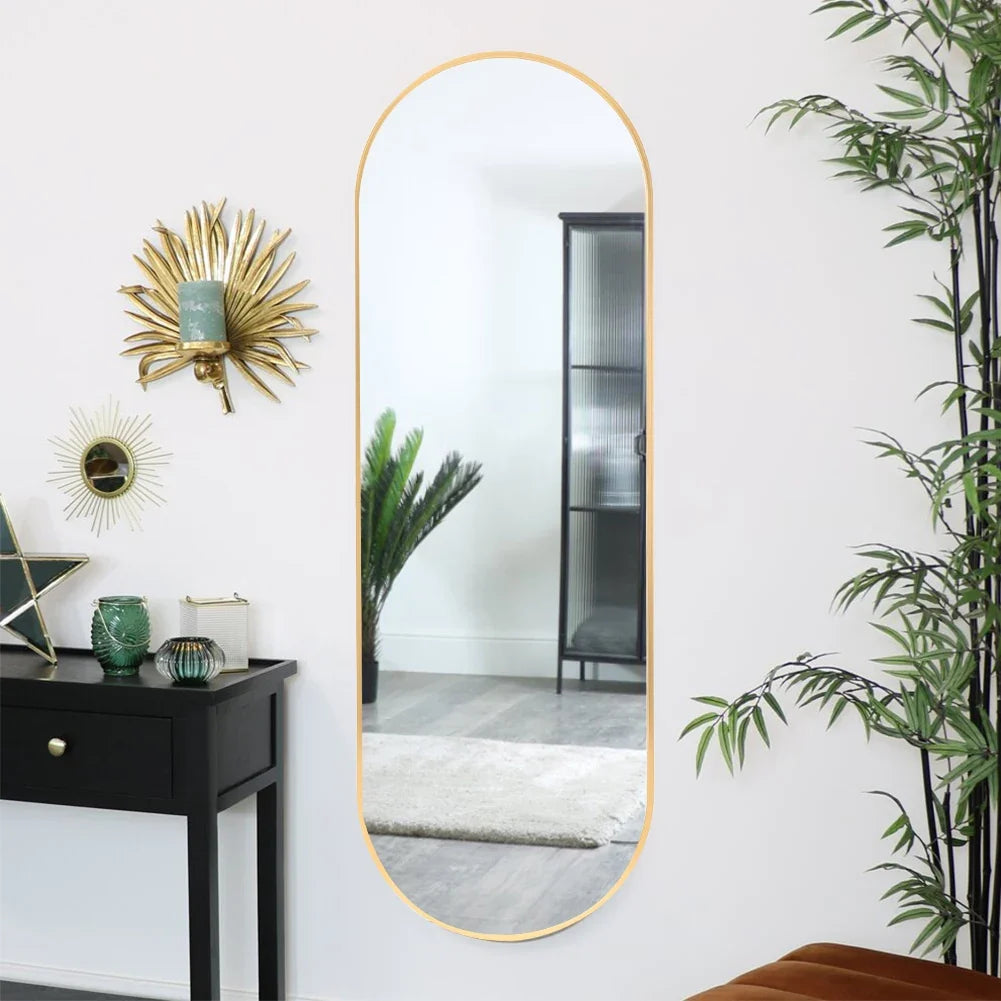 Modern Oval Full Length Wall Mirror Gold Metal Frame - Bathroom Bedroom Hallway