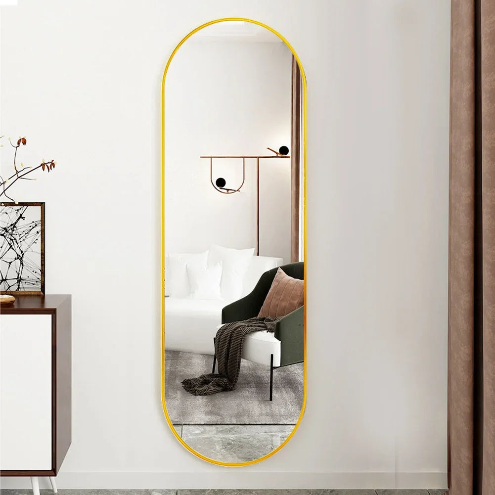 Modern Oval Full Length Wall Mirror Gold Metal Frame - Bathroom Bedroom Hallway