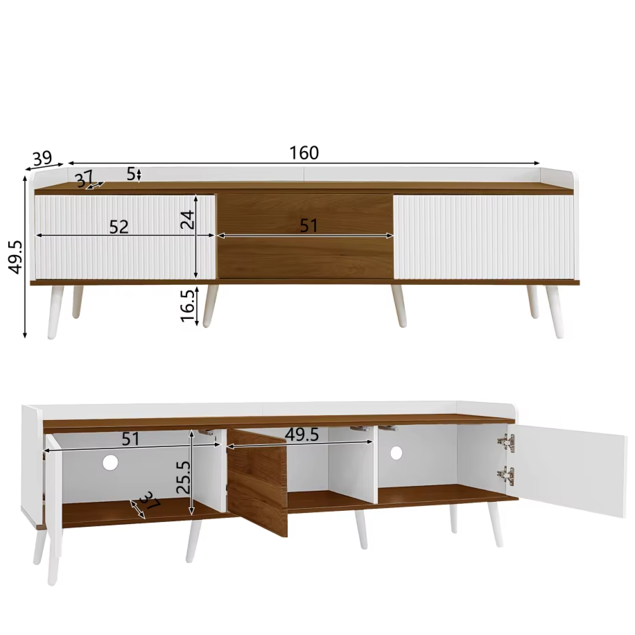 Modern TV Stand White Wood Cabinet 3 Door Storage Unit Living Room Large 160cm