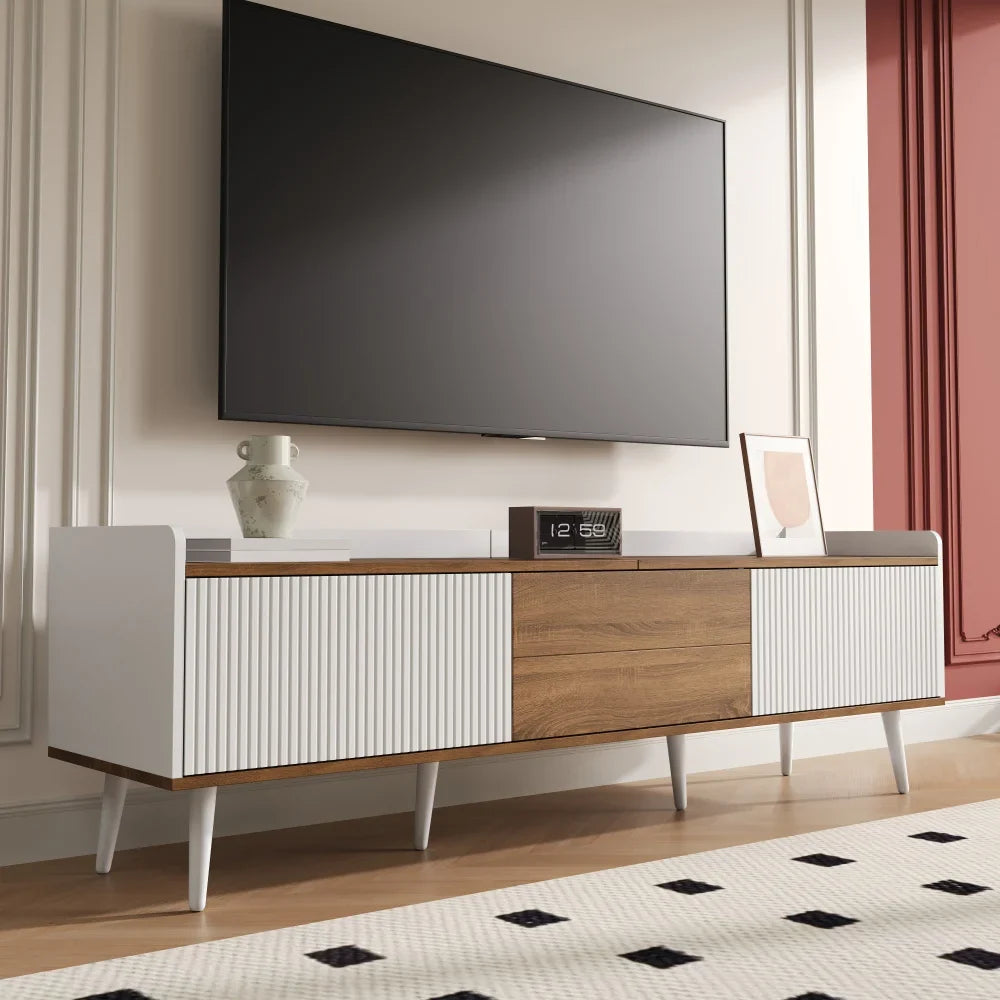 Modern TV Stand White Wood Cabinet 3 Door Storage Unit Living Room Large 160cm