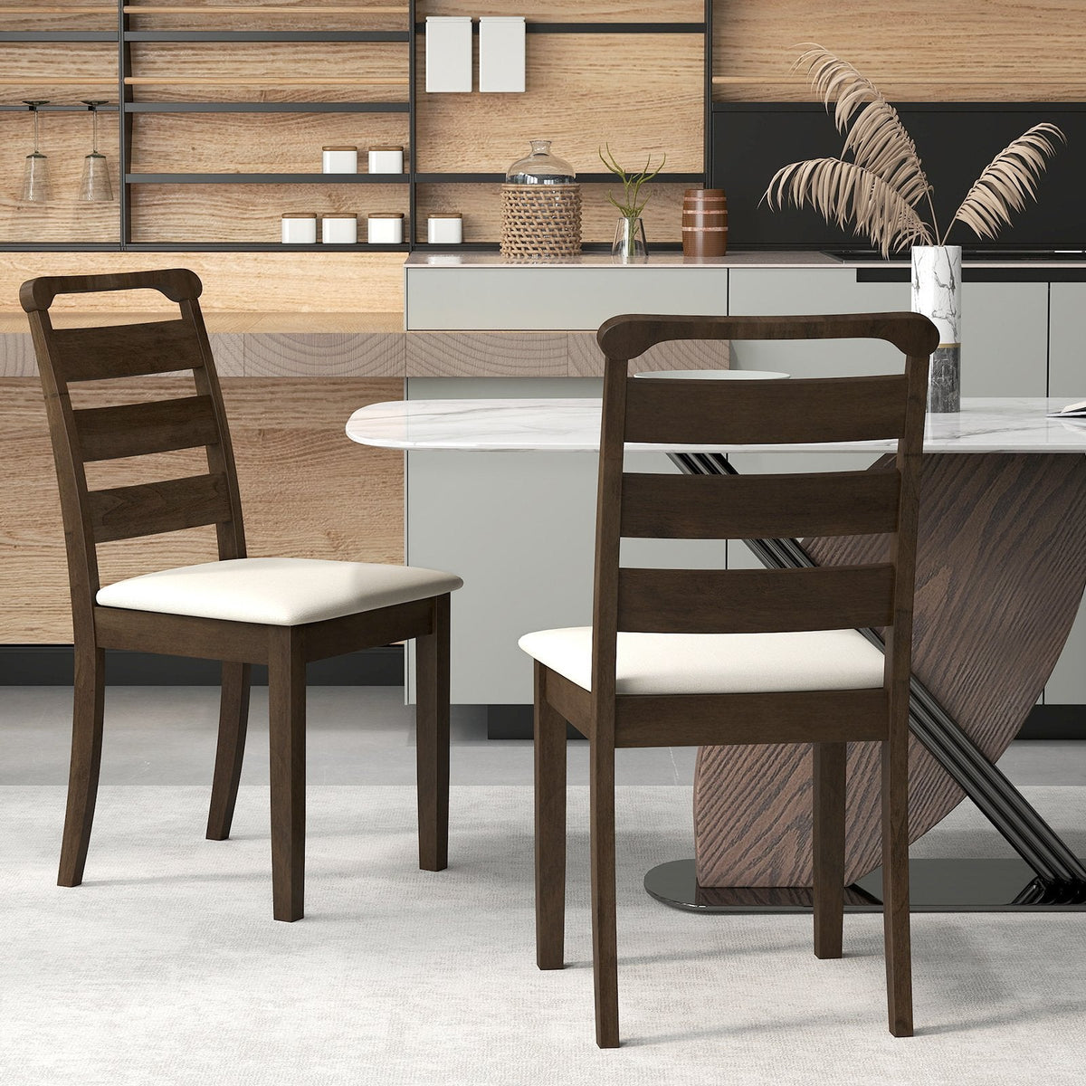 Modern Dining Chair Set of 2 Upholstered Farmhouse Chairs with Rubber Wood Frame-Walnut