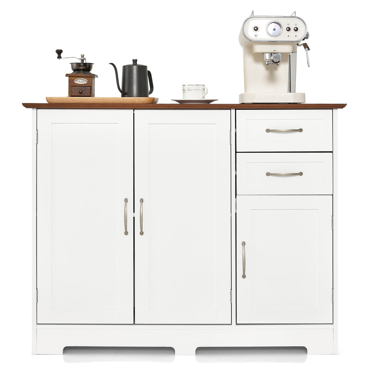 Modern Kitchen Sideboard Storage Cabinet with Adjustable Shelf and Drawers-Black