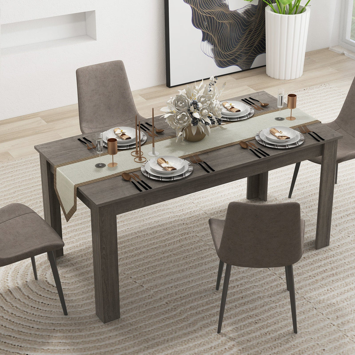 Modern Rectangular Kitchen Table for Breakfast Nook, Kitchen-Black