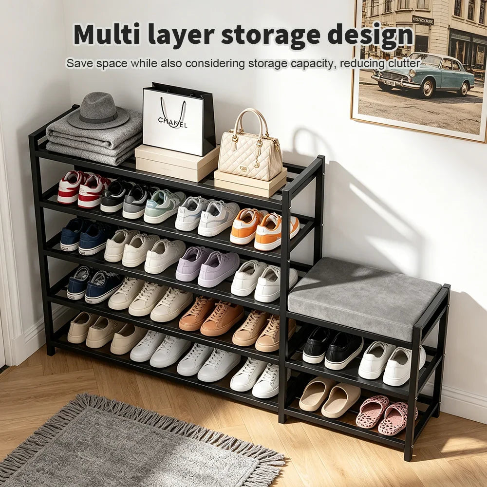 Multi-Tier Shoe Rack Metal Shoes Cabinet Stool Boot Organiser Bench Seat Storage