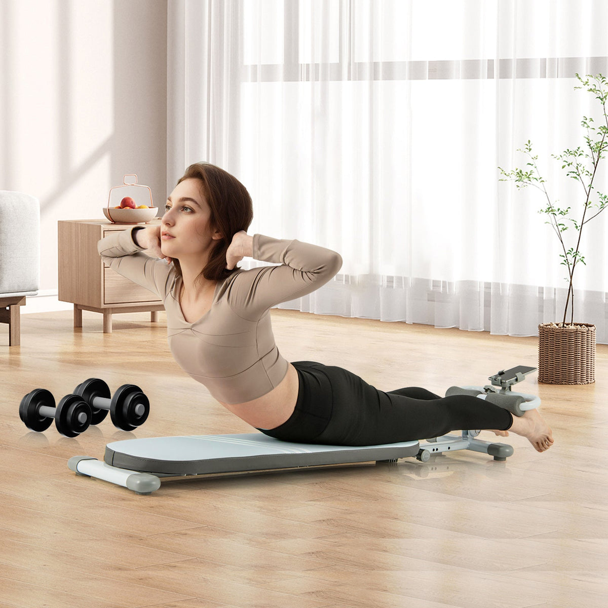 Multifunctional Sit Up Bench with 3 Gear Adjustable Angles and Length-Blue
