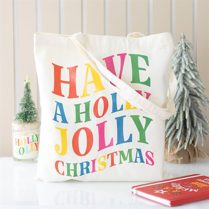 Holly Jolly Christmas Polyester Tote Bag
