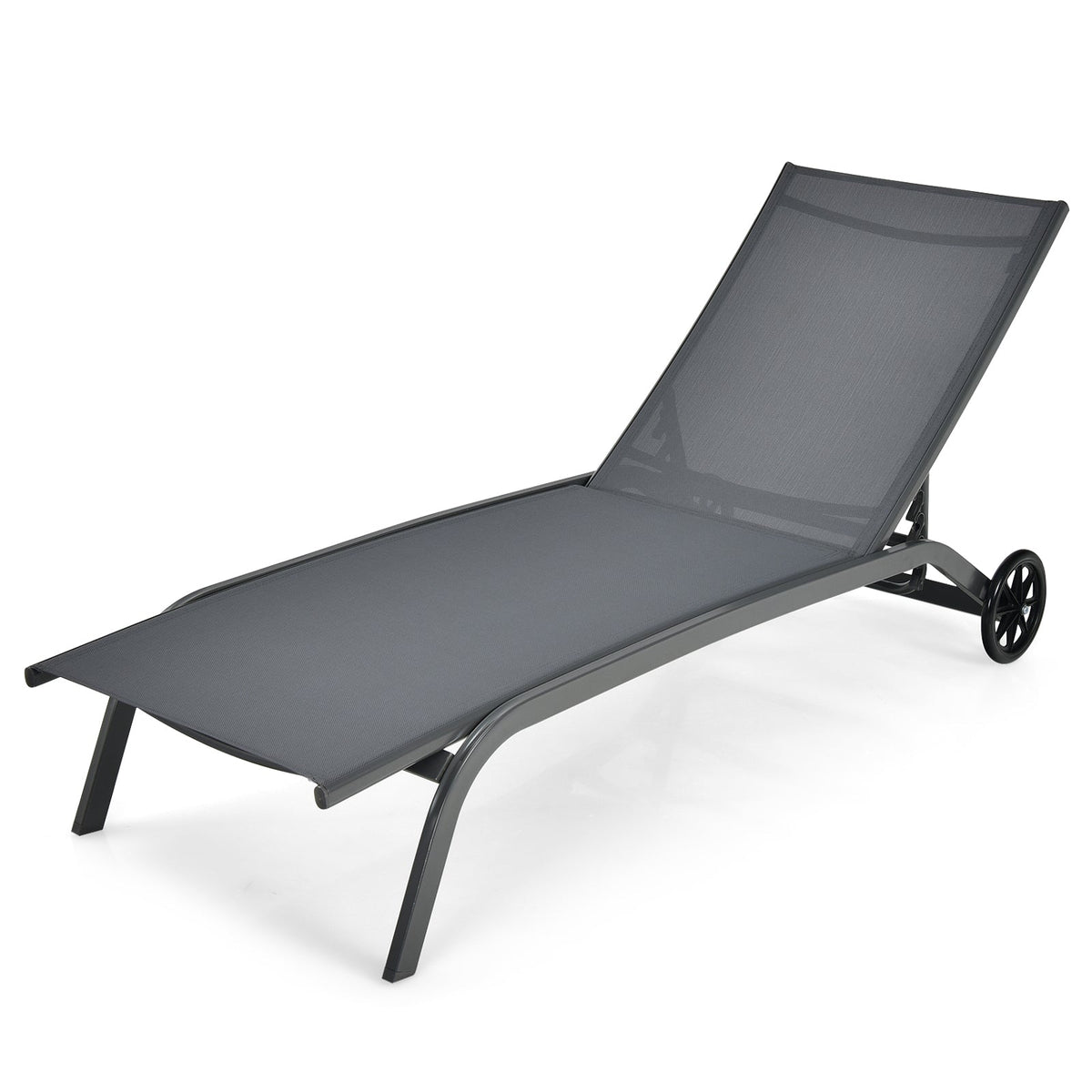 Adjustable Chaise Lounge with Smooth Wheels and Quick-drying Fabric-Black