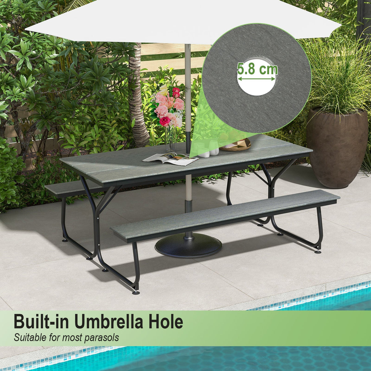 Outdoor Picnic Table Bench Set for 6-8 People-Brown