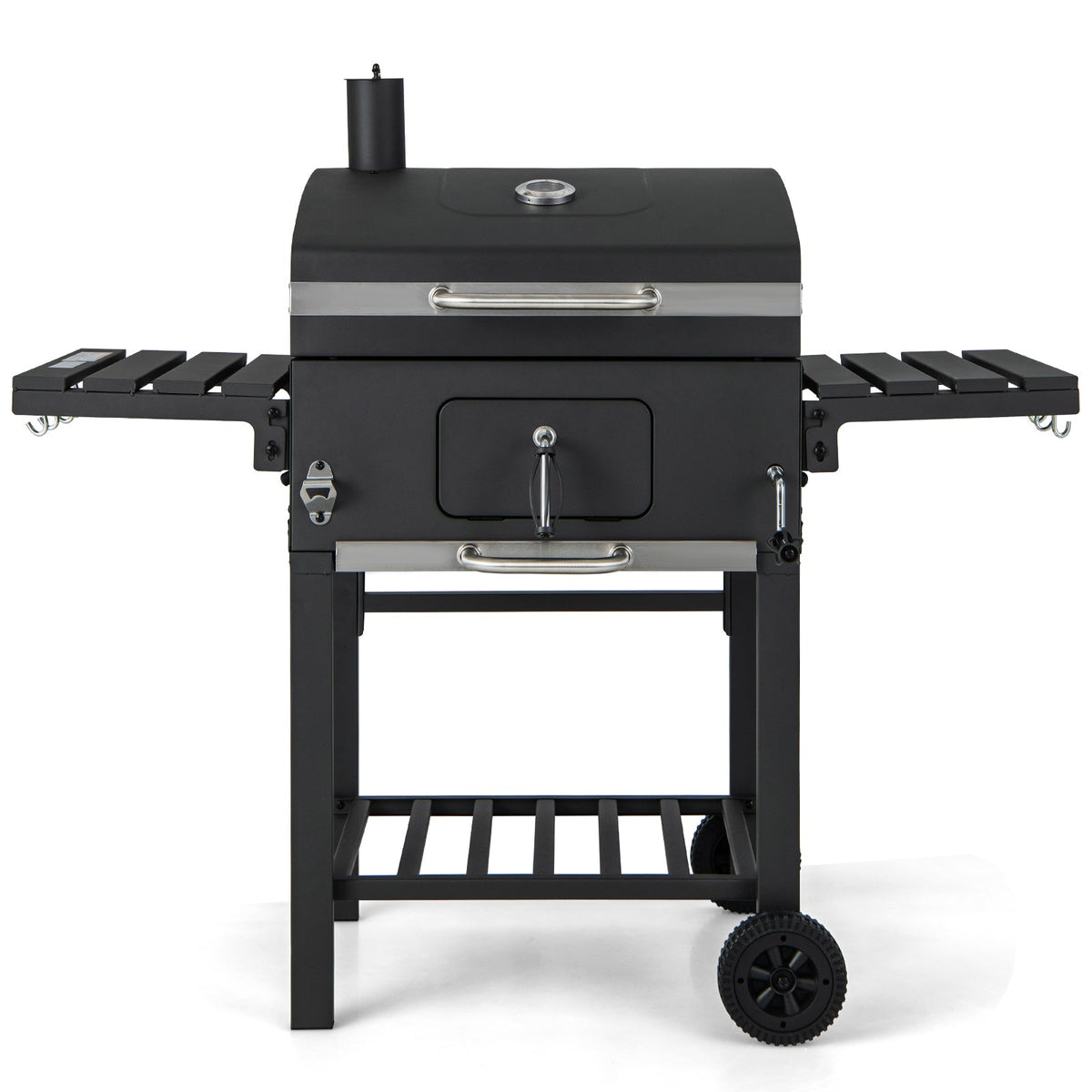 Charcoal BBQ Grill with Foldable Side Tables Hooks and Wheels