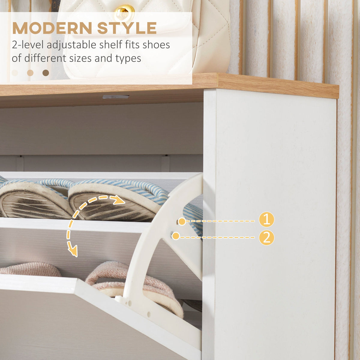 Narrow Shoe Cabinet Storage Rack - 3 Flip Drawers, 12 Pair Shoes Organiser White