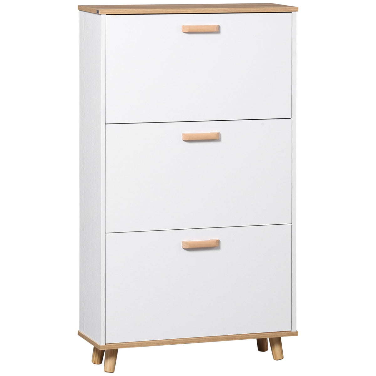 Narrow Shoe Cabinet Storage Rack - 3 Flip Drawers, 12 Pair Shoes Organiser White