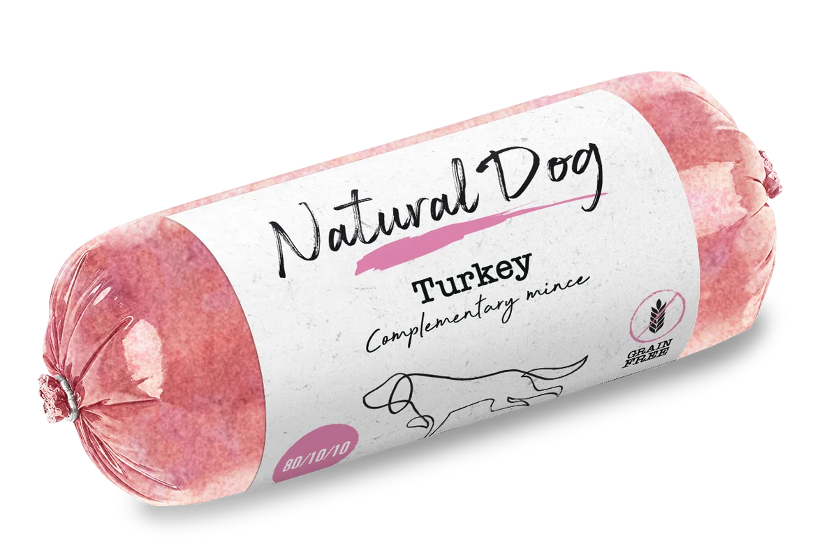 Natural Dog Turkey 80/10/10 Chubs - Tray of 10 x 500g (5kg)