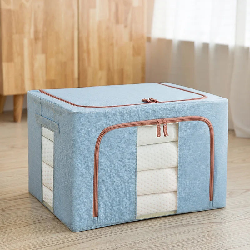 Navy Blue Large Capacity Clothes Storage Box – Foldable with Steel Frame 24L