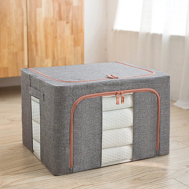 Navy Blue Large Capacity Clothes Storage Box – Foldable with Steel Frame 24L