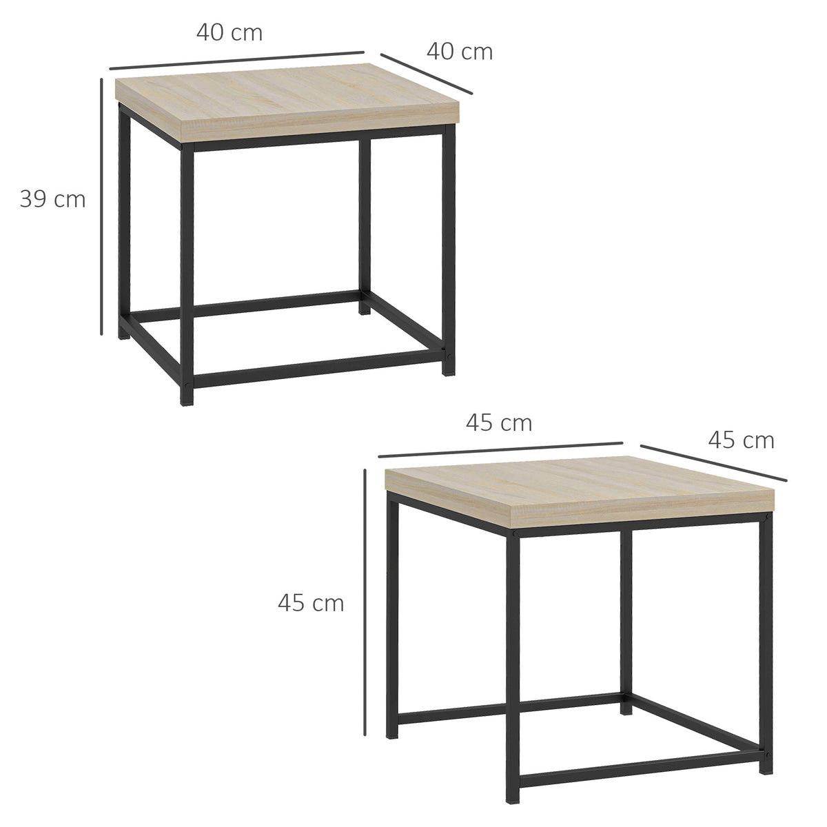 Nest of 2 Coffee Tables Thick Top Beige Black Steel Frame Side Table Set Nesting