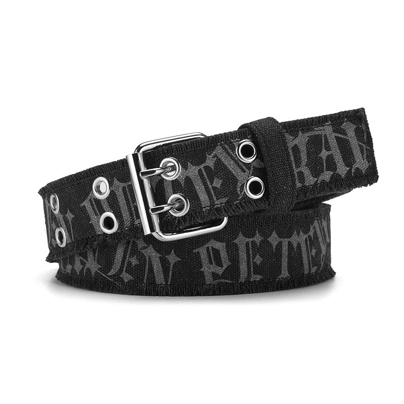 Jeans Belt Men's Embossed Cotton Washed