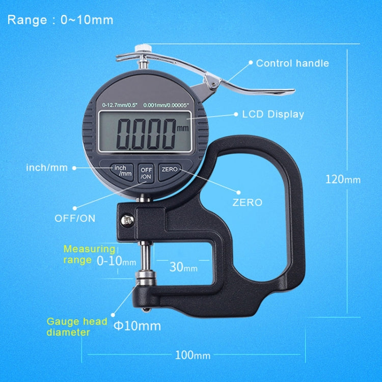 Digital Micrometer Thickness Gauge 0-10mm LCD Display