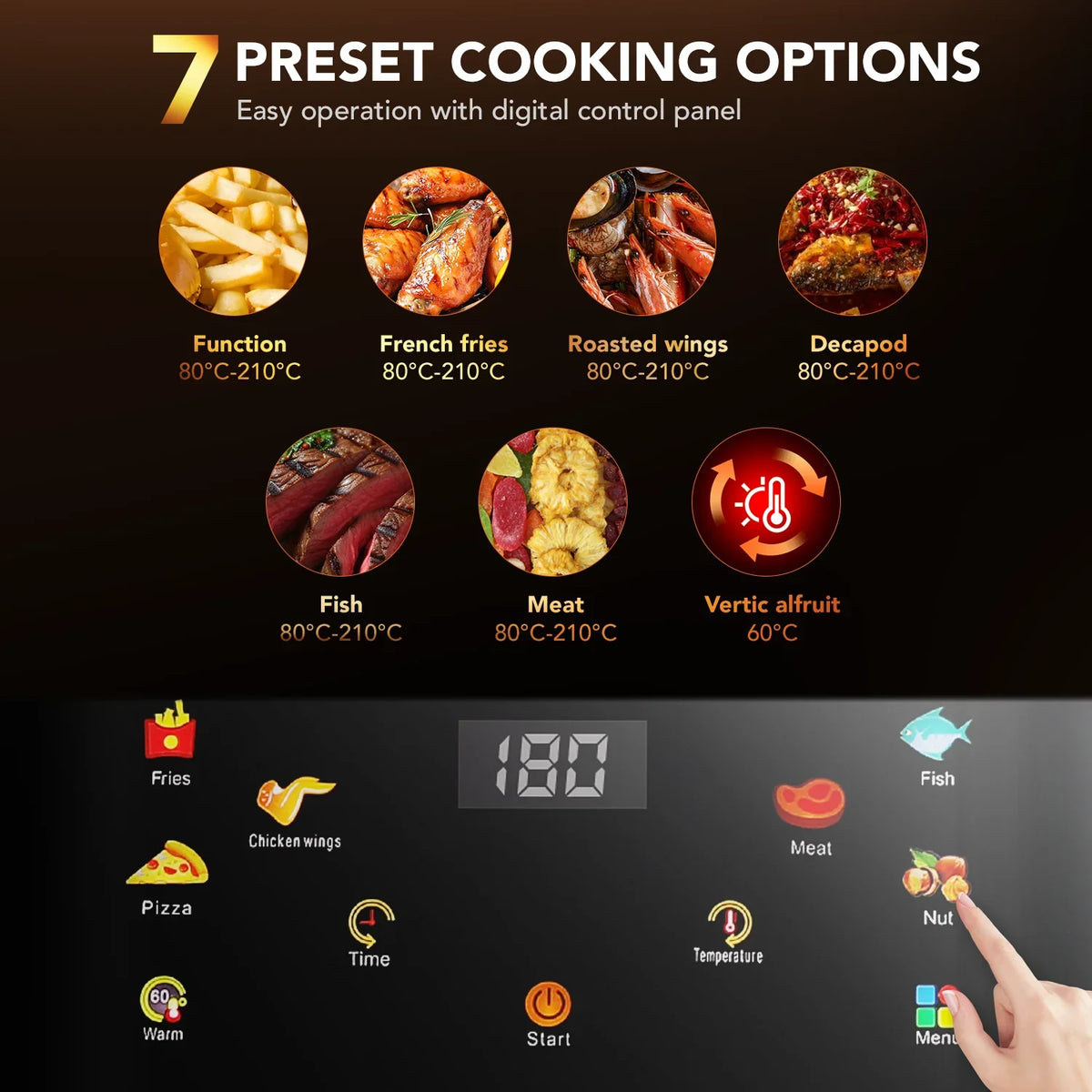 OYAJIA 10L Air Fryer with Window, Touch Controls & Non-Stick Basket 7 Functions