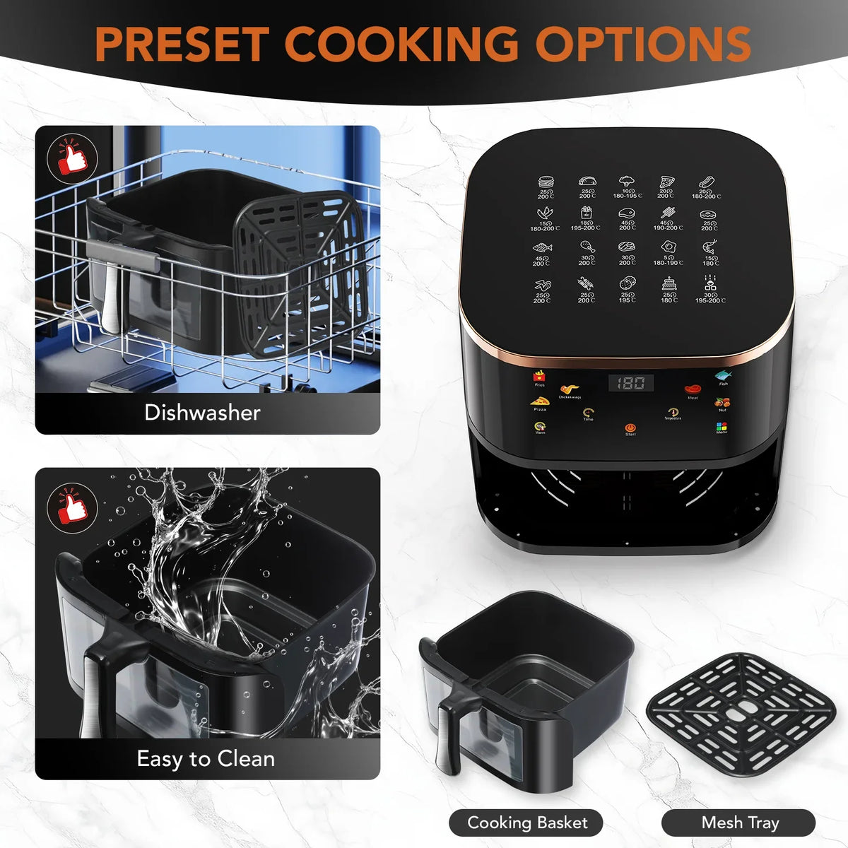 OYAJIA 10L Air Fryer with Window, Touch Controls & Non-Stick Basket 7 Functions