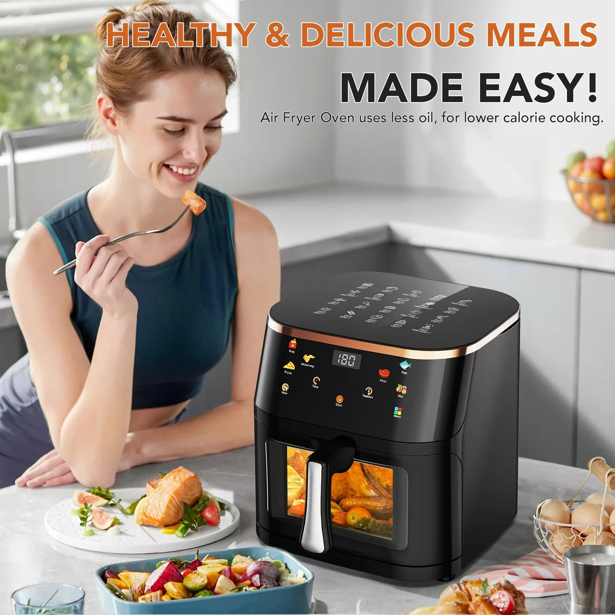 OYAJIA 10L Air Fryer with Window, Touch Controls & Non-Stick Basket 7 Functions