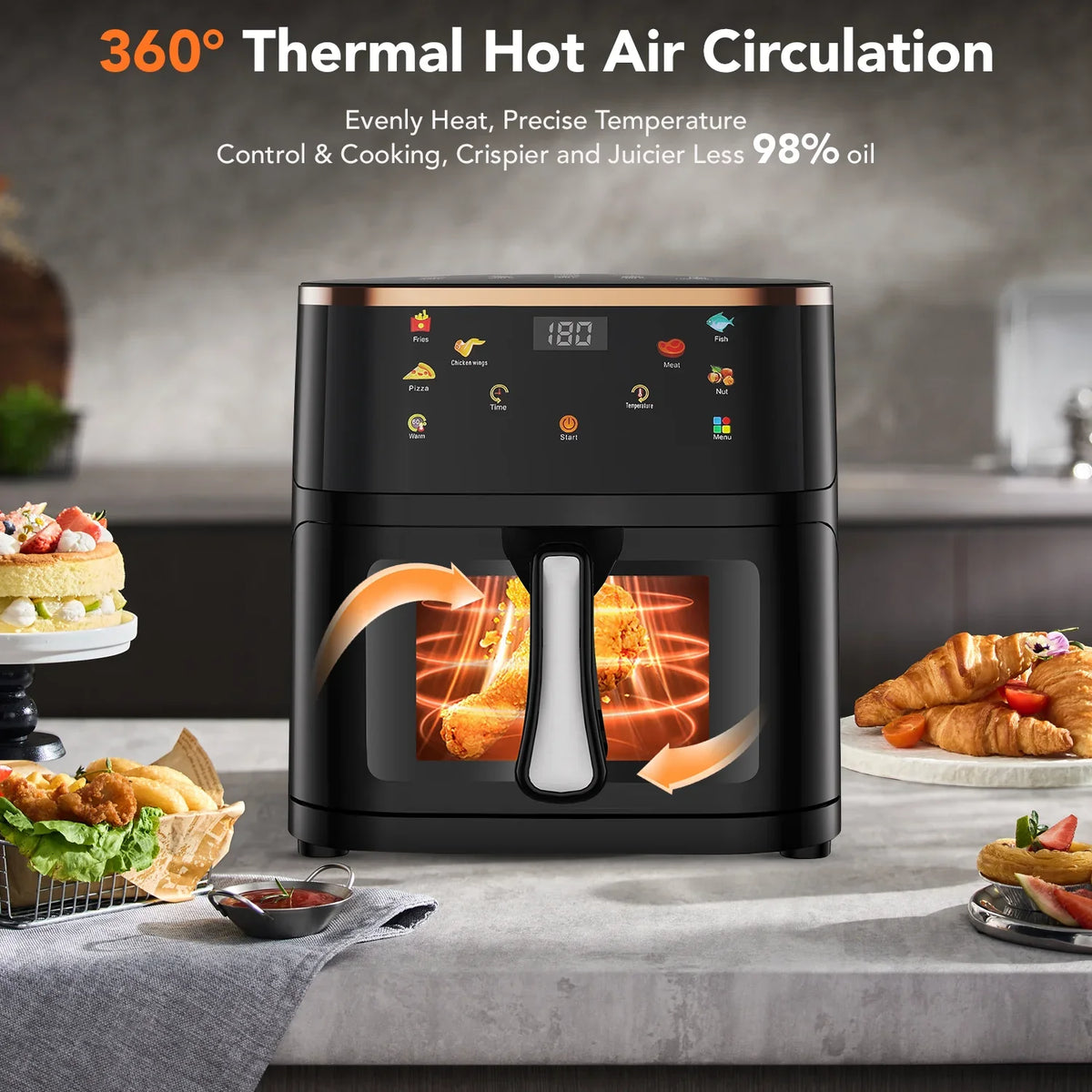 OYAJIA 10L Air Fryer with Window, Touch Controls & Non-Stick Basket 7 Functions