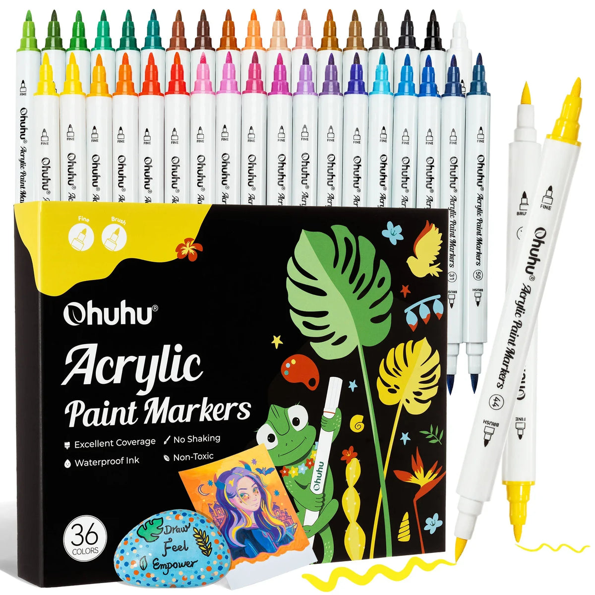 Ohuhu Acrylic Paint Markers 36 Colours Dual Tip Waterproof Art Pens Set Marker