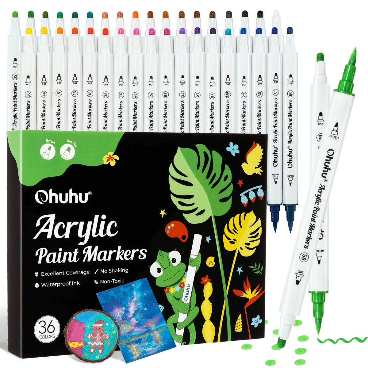 Ohuhu Acrylic Paint Markers 36 Colours Dual Tip Waterproof Art Pens Set Marker
