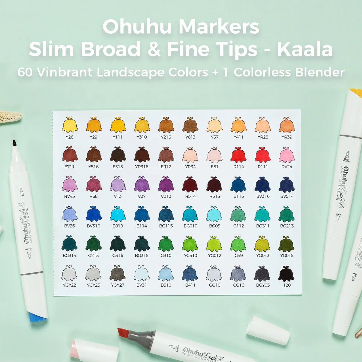 Ohuhu Kaala Alcohol Art Marker Set Up To 106 Markers - Dual Tip Refillable Colour for Drawing, Sketching, Manga