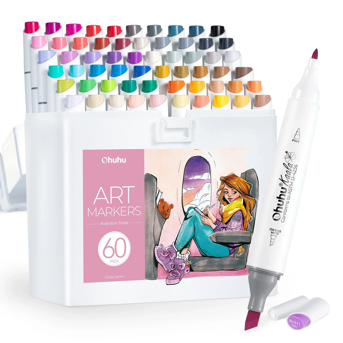 Ohuhu Kaala Alcohol Art Marker Set Up To 106 Markers - Dual Tip Refillable Colour for Drawing, Sketching, Manga